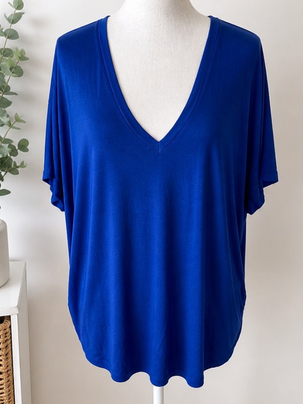 Express Deep V-Neck Short Sleeve Tee in Royal Blue